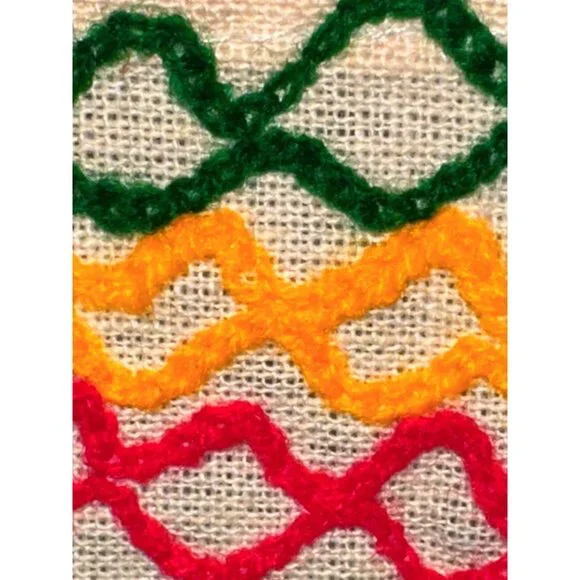 CCC Vintage Ethnic Unisex Top With Colorful Embroidery V Neck Beige Colorful Tri - Picture 5 of 6